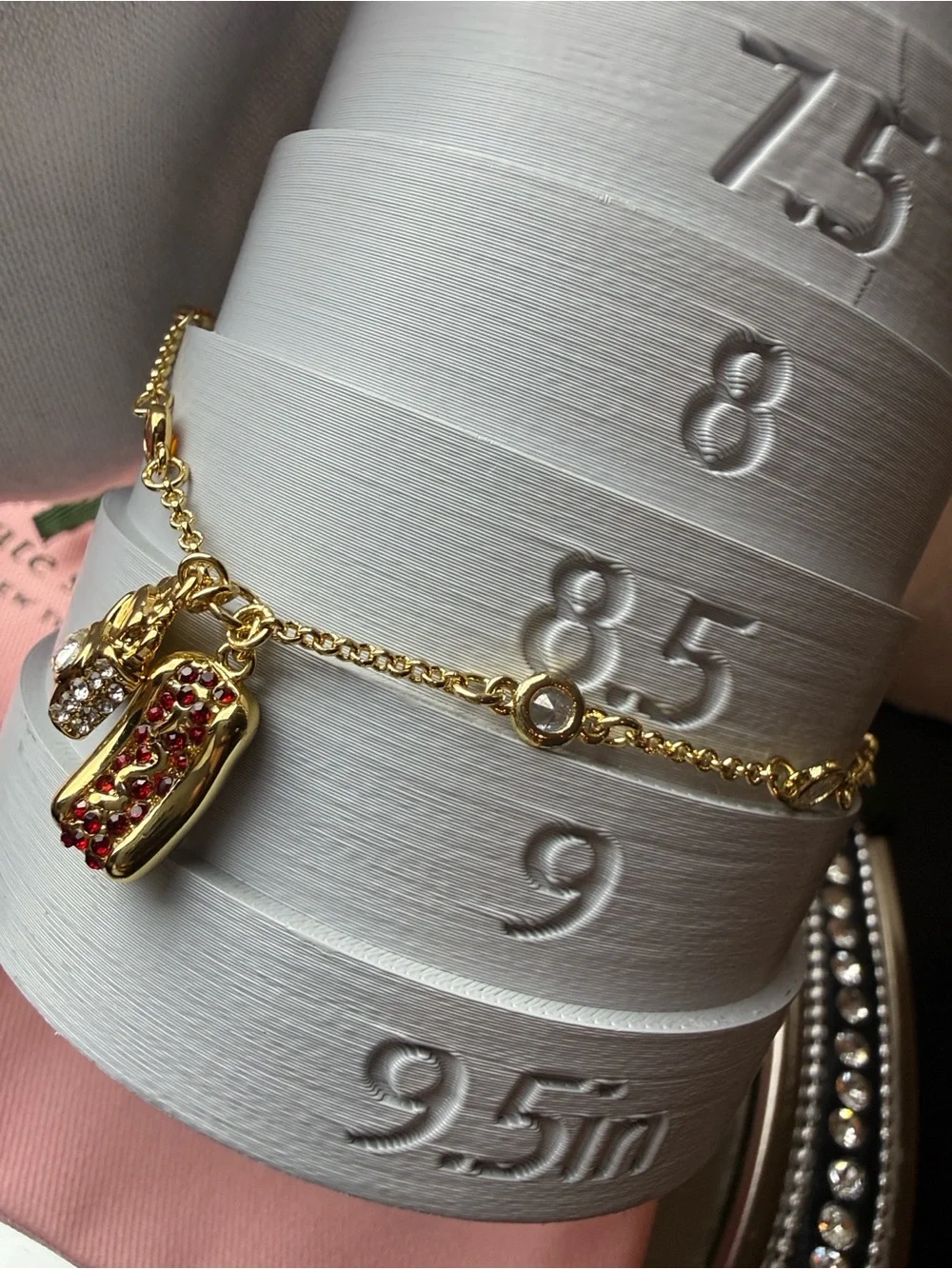 kate spade Gold-Tone hot dog and french fries Charm Bracelet with Red and Clear